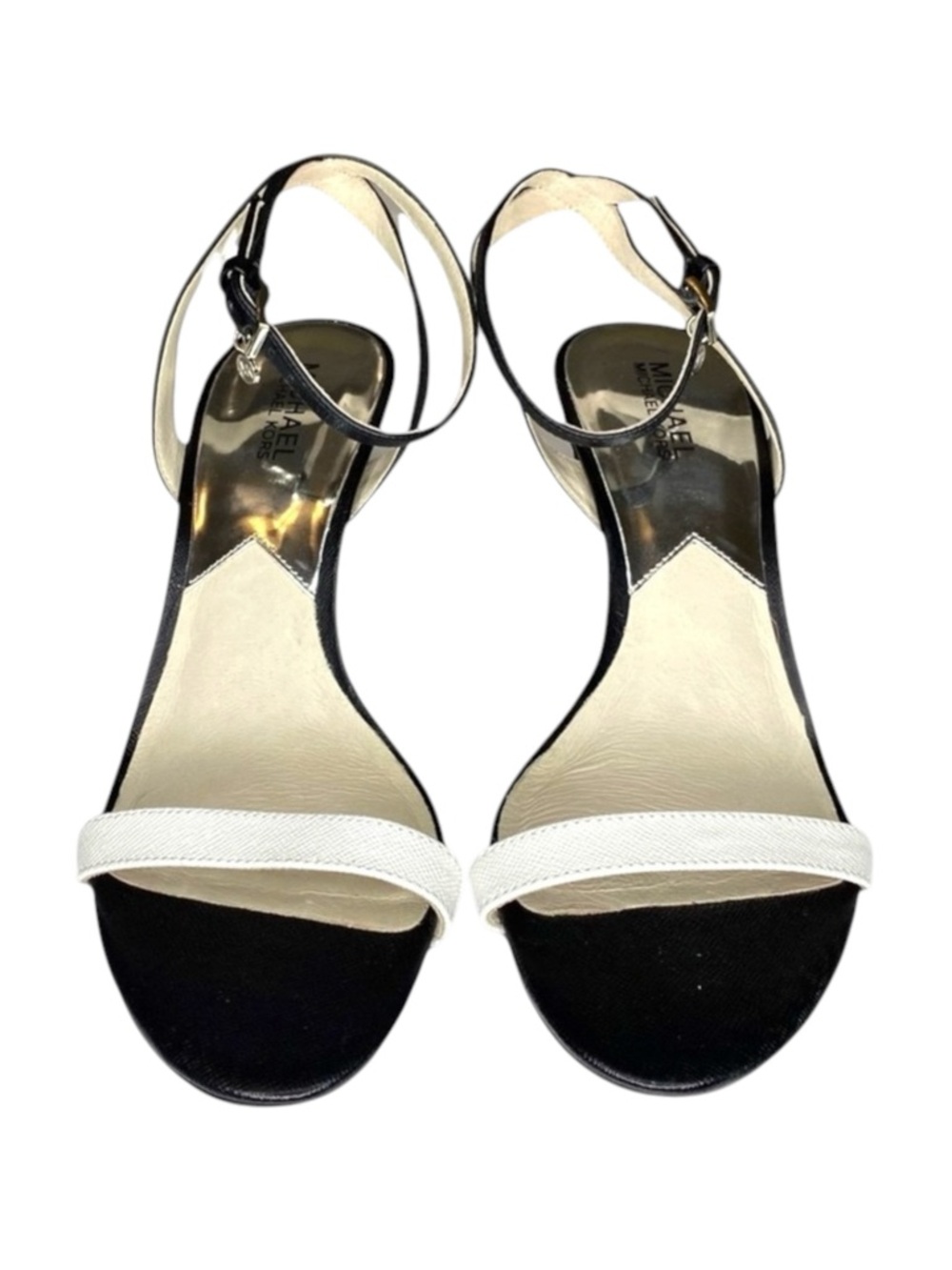 Michael Kors ᪥ Bridget Saffiano Leather Stiletto Ankle Strap Sandal ᪥ B+W ᪥ 10M - Picture 9 of 16